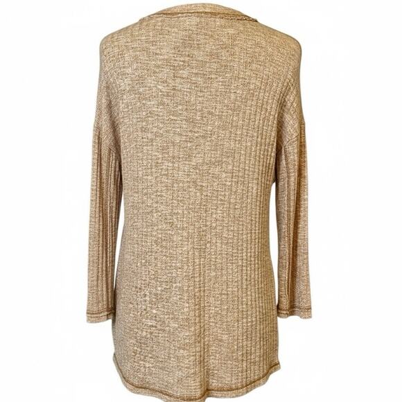 Anthropologie Tan Ribbed Knit Twist Front Long Sleeve Top Women’s Medium - Picture 3 of 7